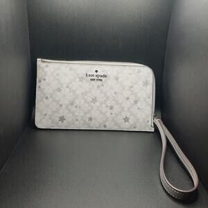 Kate Spade NWOT Flower Star Toss Med-Zip Wristlet Platinum Gay KJ107